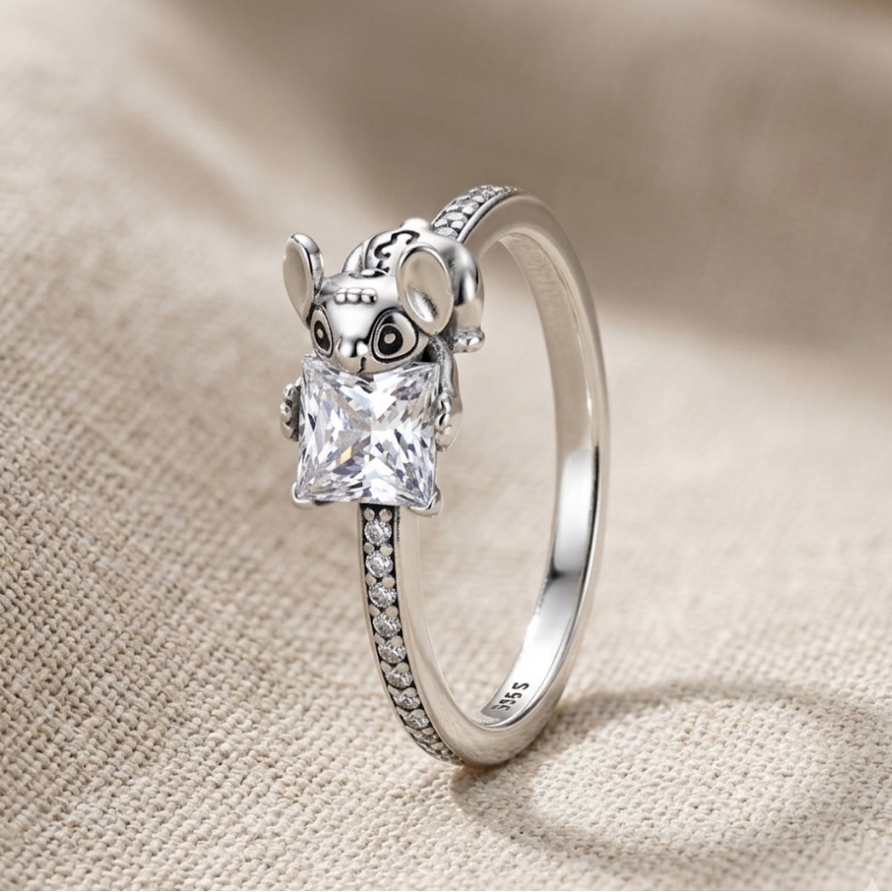 Silver Alien Ring with Square CZ Stone - Sparkling Silver